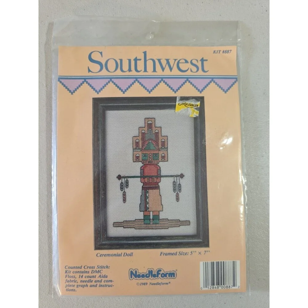Vintage Southwest Needleform Cross Stitch Kit #887 5x7 in. Ceremonial Doll NEW